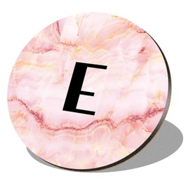 1 x Round Coaster - Letter E Marble Stone Texture Lettering Name Initial Cork Backed MDF Glossy Tea Coffee Accessory #274816