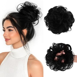 Vlasy Messy Bun Hair Piece for Women,Curly Wavy Hair Scrunchies Bun Extensions Hairpieces,Synthetic Hair Chignons Accessories Updo for Girls(1#,45g)