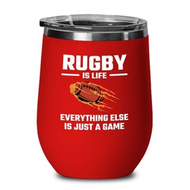 Rugby Red Wine Tumbler 12oz - else is game! - Rugby Gifts for Men Football Youth Ball Athletic Coach Rugby Team Gifts for Rugby Fans Teenage Boys