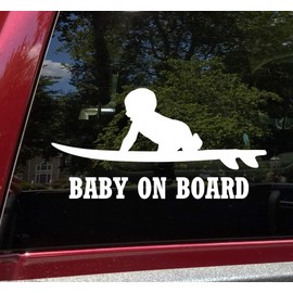 Minglewood Trading Bright Pink - Baby On Board Surfboard - Vinyl Decal - Car Minivan Truck Window - Die Cut Sticker - 10w x 5h inches