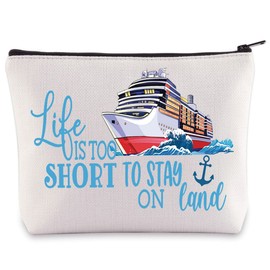 BWWKTOP Cruise Vacation - Bolsa de maquillaje para cosméticos, regalo de viaje en crucero, la vida es demasiado corta para permanecer en la tierra, bolsa con cierre, bolsa de viaje de crucero, Stay On Land, Bolsa