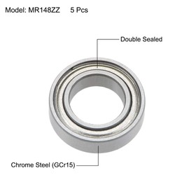sourcing map Pack of 5 Deep Groove Ball Bearings MR148ZZ 8 mm Inner Diameter 14 mm Outer Diameter 4 mm Bore Double Shielded Chrome Steel Z2