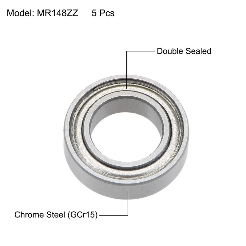 sourcing map Pack of 5 Deep Groove Ball Bearings MR148ZZ