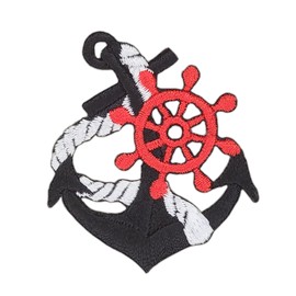 Anchor Black Rope Steering Wheel Sew-On Iron-On Patch Iron-On Patch Seafaring Patch Size 4.4 x 5.2 cm