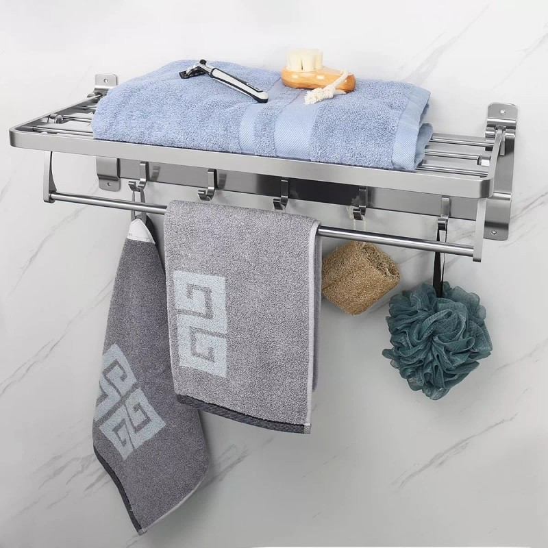Burkey Toallero Doble Acero Inoxidable Baño De Pared Con 5