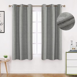 NANWEI Lino Cortinas Blackout con Aislamiento Térmico, 100% Blackout y Ojal Superior Cortina para Recámara y Ventana de Sala, Capa Trasera de Revestimiento Gris, 2 Paneles, 106.6 x 160 cm, Gris