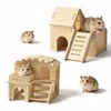 Wood Hamster House Set of 2 Tiny Wooden Hideout Castle