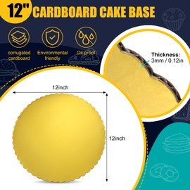 Nuenen 50 Pcs 12 Inch Gold Cake Board Rounds Cake Cardboard Disposable Coated Base Boards Cardboard Circles Plate Scalloped Base for Valentine Decorating Supplies Dessert