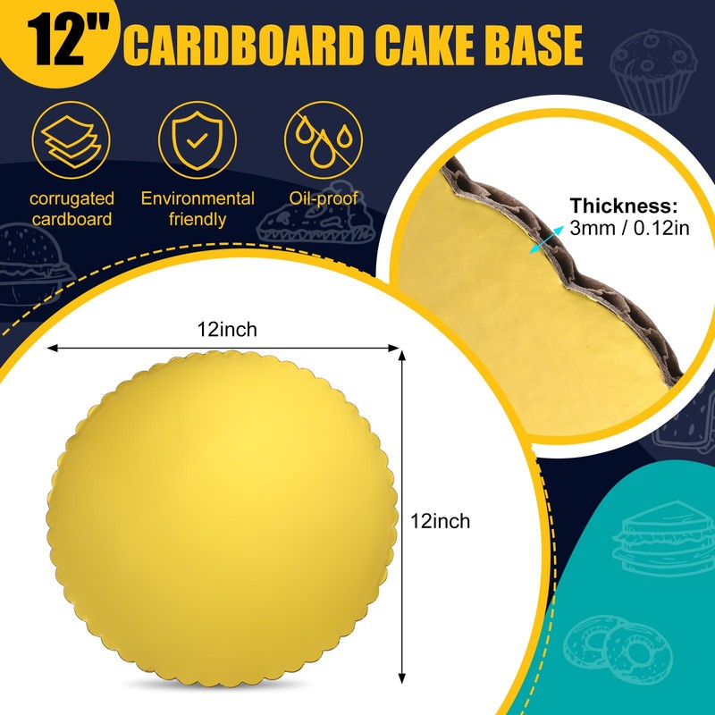 Nuenen 50 Pcs 12 Inch Gold Cake Board Rounds Cake