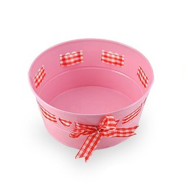 The Lucky Clover Trading Round Heart Design with Ribbon Basket, Small Container, Pink, Red