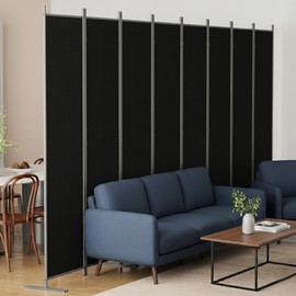 1-Panel 6 ft Tall Indoor Folding Room Divider, Portable Privacy Screen, Freestanding Partition Separator, Temporary Wall Separation for Bedroom, Office (Black, 8-Panel)