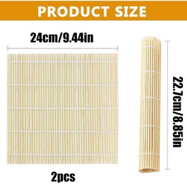 Fizzix 2 PCS Bamboo Sushi Mat Set, Traditional Rolling Mats for Perfect Sushi Rolls, Sushi Making Kit