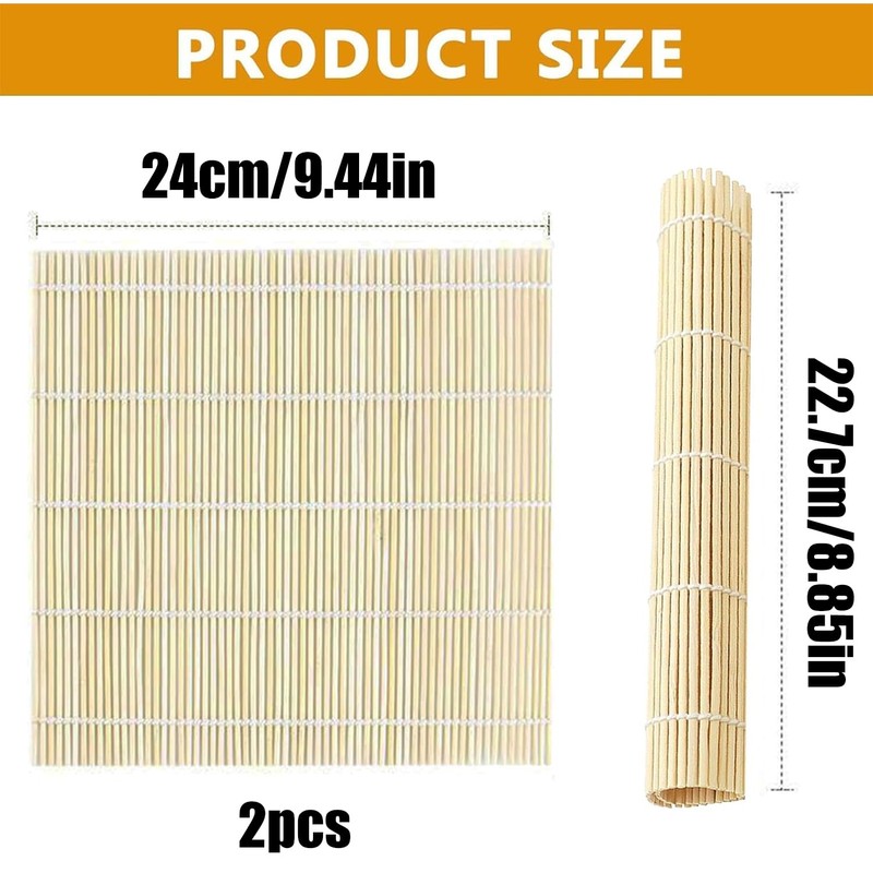 Fizzix 2 PCS Bamboo Sushi Mat Set, Traditional Rolling Mats