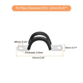 TOP-VIGOR 12Pcs 22mm(7/8") Rubber Cushioned Stainless Steel U-Shaped Pipe Clamp