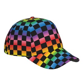 Gradient Rainbow Checkered Baseball Cap Dad Hat Trucker Cycling Golf Sports Running Cap for Men & Women