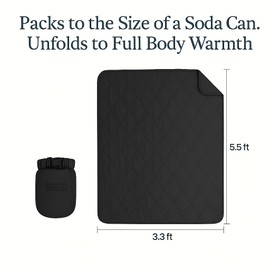 Gravel UltraPak™Packable Outdoor Puffy Camping Blanket - Nylon 20D Fabric, Lightweight, Hands-Free Snap, Easy Clean, Ideal Waterproof Outdoor Blanket for Camping & Hiking - Black