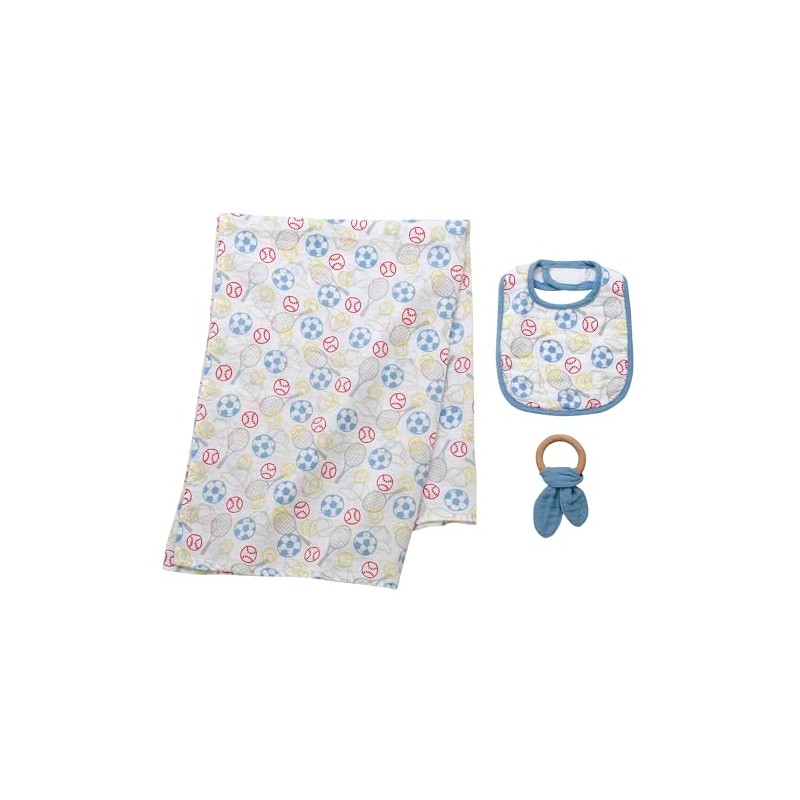 3 Piece Cotton Muslin Set: Swaddle Blanket with Muslin Bib