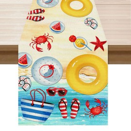 XCHI Summer Beach Swim Ring Flip Flops Seaside Themed Table Runner Decoration for Summer Home Kitchen Holiday Party Farmhouse 13x72 Inch