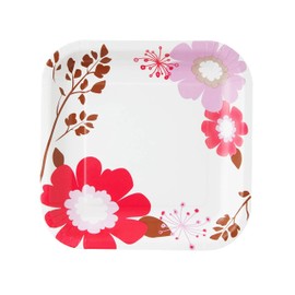 Strix Design MB-272 Paper Plates, Flower Style, Square Plates, Exotic Flowers, 10 Sheets, Pink, 9.1 inches (23 cm), Floral, Stylish, Square Plates, Parties, Laminated, Disposable