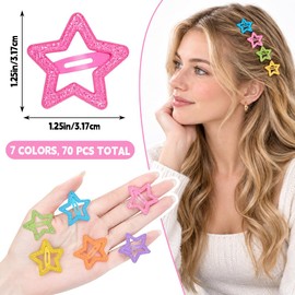 Y2K Star Hair Clips,70 Pcs 1.29 Inch Glitter Snap Barrettes (Multicolor)