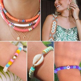 Triko Kit Cuentas Pulseras, 6000 Cuentas 24 Colores, Material Bisutería con Cuentas Planas Arcilla y Dijes, Ideal Hacer Pulseras Niñas 6 a 12 Años.