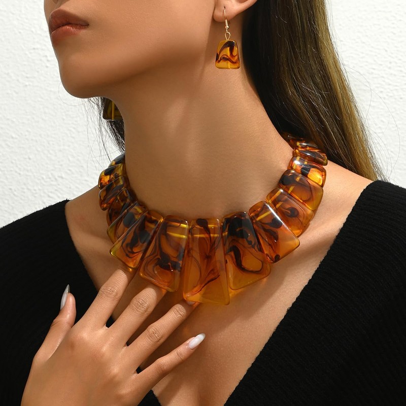 NFVITLP Acrylic Chunky Statement Necklace for Women Large Tortoise Shell