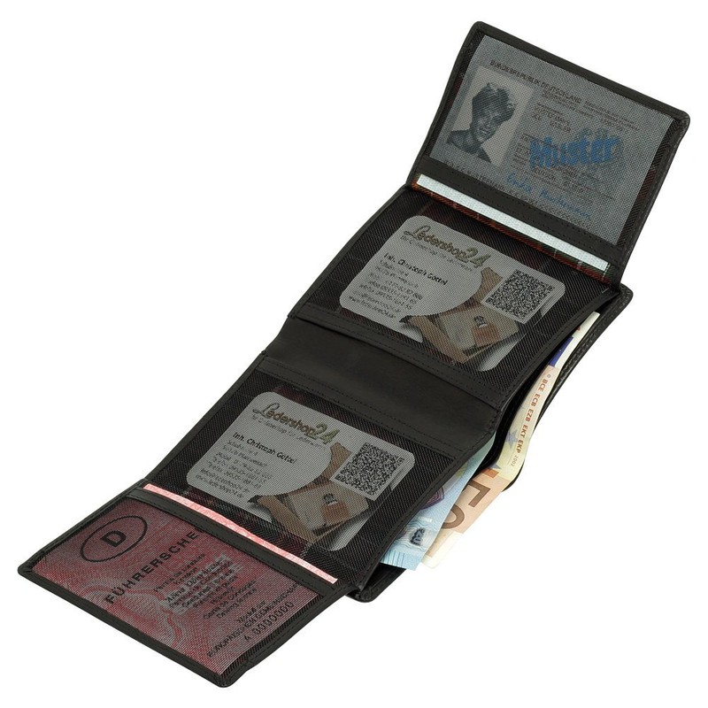 Leather ID Card Holder with Note Compartment, Black, Brown, Natural,
