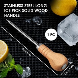 OIHCAZ Bradawl Tool with Wooden Handle 180mm (7"), Versatile Sewing Awl Tool Stainless Steel Bradle Tools for Ice Sculpting, Leather Crafting, Woodworking, DIY Projects