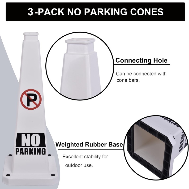 OrangeStar 3-Pack 28" No Parking Cones, Large 4-Sided Traffic Cones