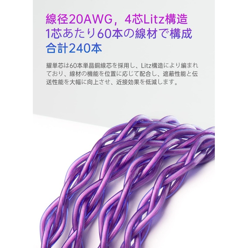 [KBEAR 4989] 2pin 0.17 inch (4.4 mm) Re-Cable, 4 Core