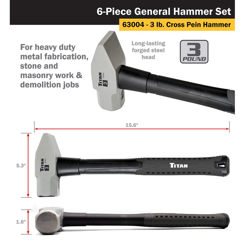 Titan 63136 6-Piece Hammer Set, Includes 16oz & 32oz Ball