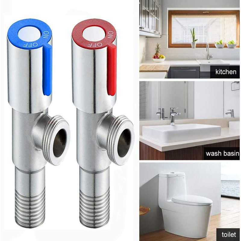 Set of 2 Stainless Steel Angle Valve Sink Wall Connection