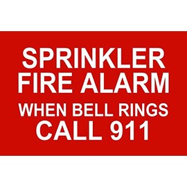 BuildASign Sprinkler Fire Alarm- When Bell Rings Call 911 Safety Sign- 12" x 18", Decal