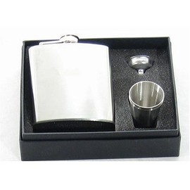 6oz Stainless Steel Flask Gift Set w/ Funnel & Cups Free Engraving.