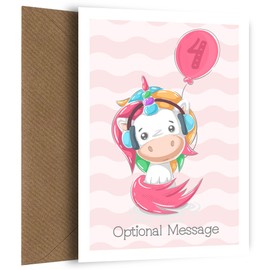 Magical Unicorn 4th Birthday Card for Girl â€“ An Adorable 4 Year Old Birthday Card for a Daughter, Granddaughter, or Niece!, 4th Birthday, Unicorn Wearing Headphones