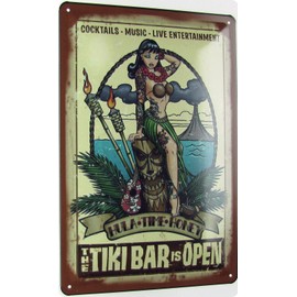 Ontrada Tin Sign 20 x 30 cm Curved Tiki Bar Open Cocktail Vintage Decorative Gift Sign