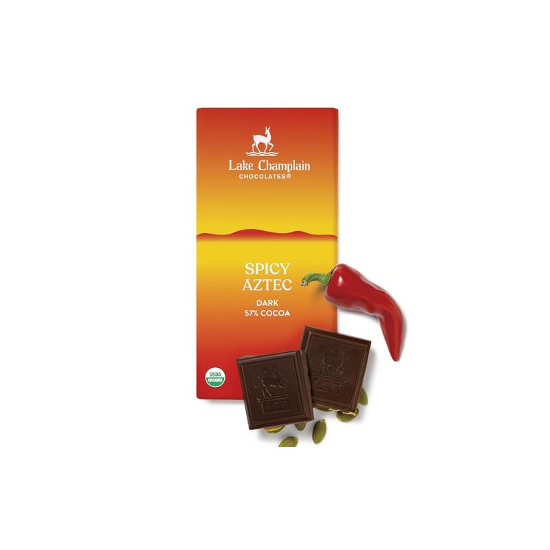 LAKE CHAMPLAIN CHOCOLATES Organic Spicy Aztec Dark Chocolate Bar 57%,