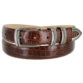 BS8191 Gun Genuine Full-Grain Cowhide Leather Designer Golf Dress Belt 1-1/8"(30mm) Wide (Alligator Brown, 34)