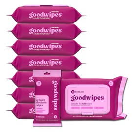 goodwipes Flushable Butt Wipes - Extra Large Adult Wet Wipes For Women & Men - Bathroom Essentials - Sewer & Septic Safe - Rosewater, 418 Count (8 Packs + 1 Travel)