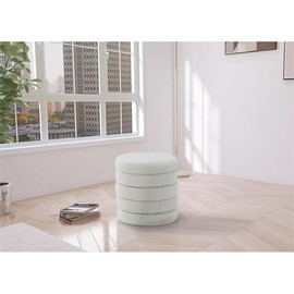 Meridian Furniture Aphia Collection Modern | Contemporary Boucle Fabric Upholstered Ottoman with Deep Channel Tufting, Doubles as a Stool, Cream