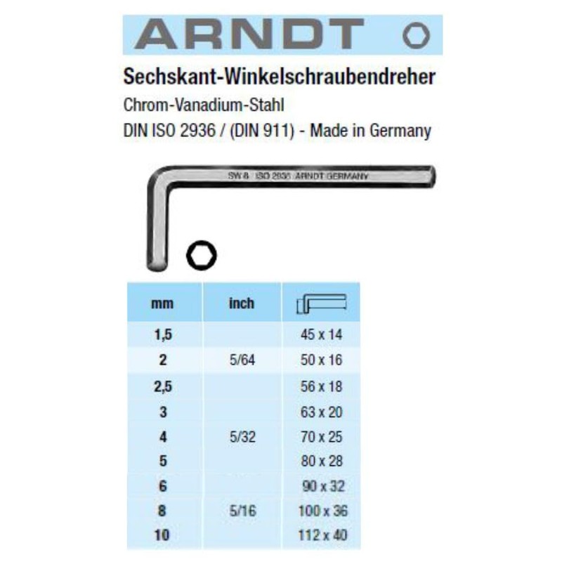 ARNDT Germany 9PCS Hex Key Set | Regular Metric Allen