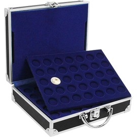 SAFE 9817 Aluminium Coin Case Black Includes 6 Royal Blue Trays for 180 Coins in Capsules 32 mm Ideal for 2 Euro Coins in Coin Capsules 21 x 7.8 x 25.6 cm