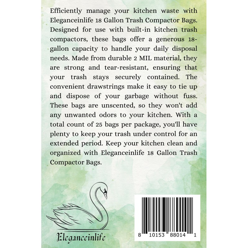Eleganceinlife 18 Gallon Trash Compactor Bags 2 MIL Unscented 25