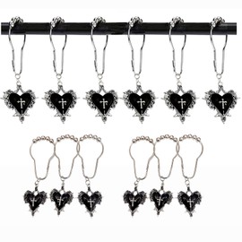 Halloween Shower Curtain Hooks, 12Pcs Heart Cross Decorative Shower Rings