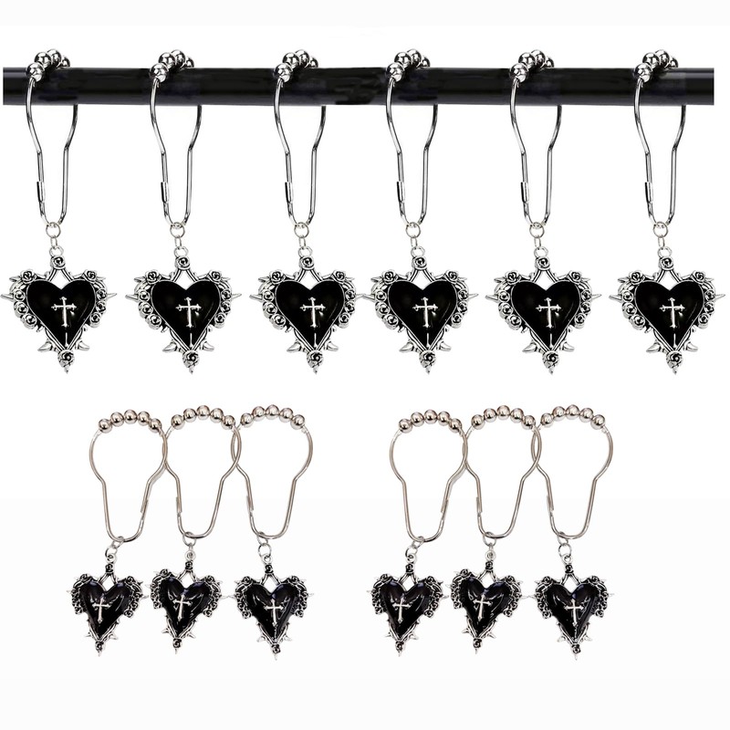 Halloween Shower Curtain Hooks, 12Pcs Heart Cross Decorative Shower Rings