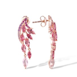Santuzza 925 Sterling Silver Pink Ombre Angel Wing Earrings Pink Glass Pink Sapphire Stud Earrings for Women