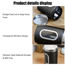 LYFJXX 3 Pieces Canisters Sets for the Kitchen, Stainless Steel Food Container Organizer with Transparent Window, Kitchen Counter Storage Jars for Coffee Tea Nuts Flour Sugar (Black)