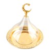 Serving Plate with Dome Golden Embossed Patterns Stainless Steel Acrylic