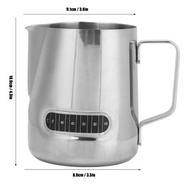 Frothing Pitcher, 600ml Short Mouth Spout Milk Frother Cup Temperature Sensing Stainless Steel Coffee Jug for Office Household Cafe