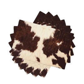 Cowhide Table Placemats Set of 6 Western Farm 3D Animal Fur Skin Brown Cow Prin Indoor Outdoor Table Placemat for Holiday Banquet Kitchen Table Decor